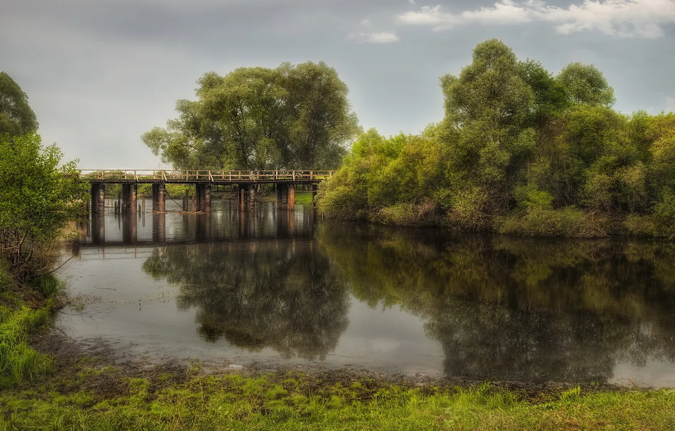 Фото обои пейзаж, мост, река