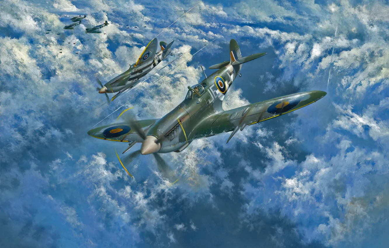 Фото обои art, airplane, Spitfire, aviation, ww2