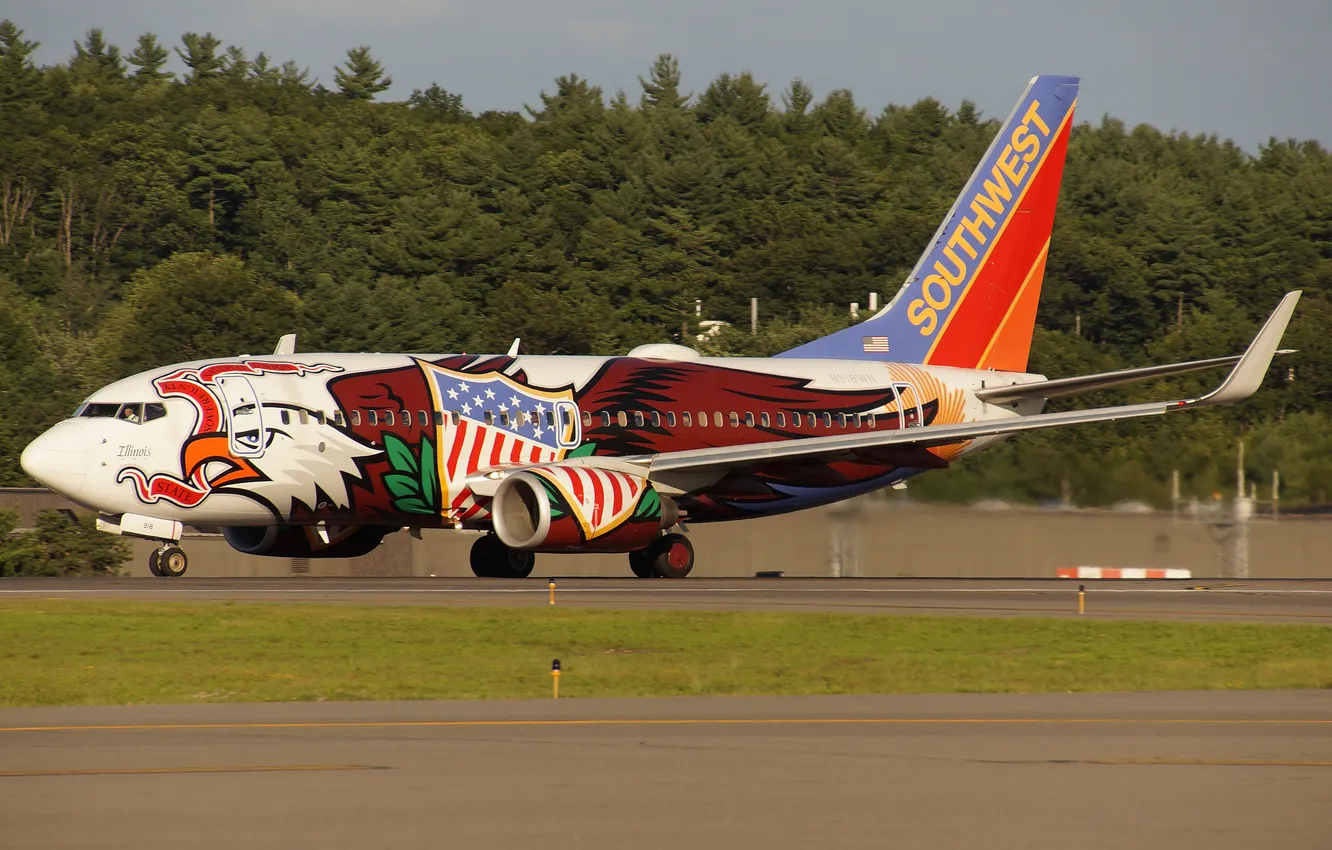Фото обои самолёт, раскраска, аэродром, реактивный, пассажирский, готовность к взлёту, Boeing 737-700, N918WN &ampquot;Illinois One&ampquot;
