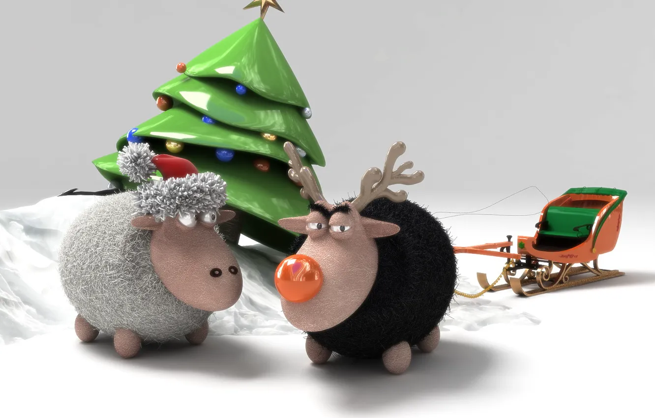 Фото обои игрушка, елка, новый год, овечки
