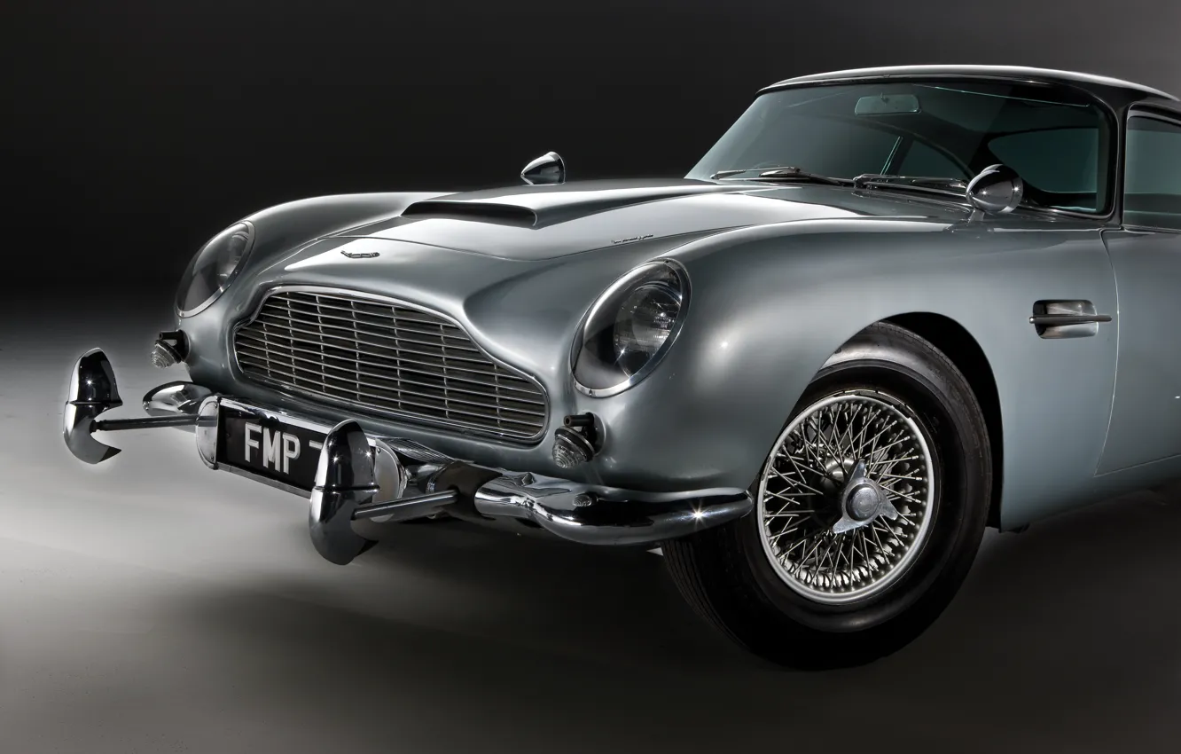Фото обои серый, Aston Martin, классика, 1964, DB5, автомобиль Джеймса Бонда