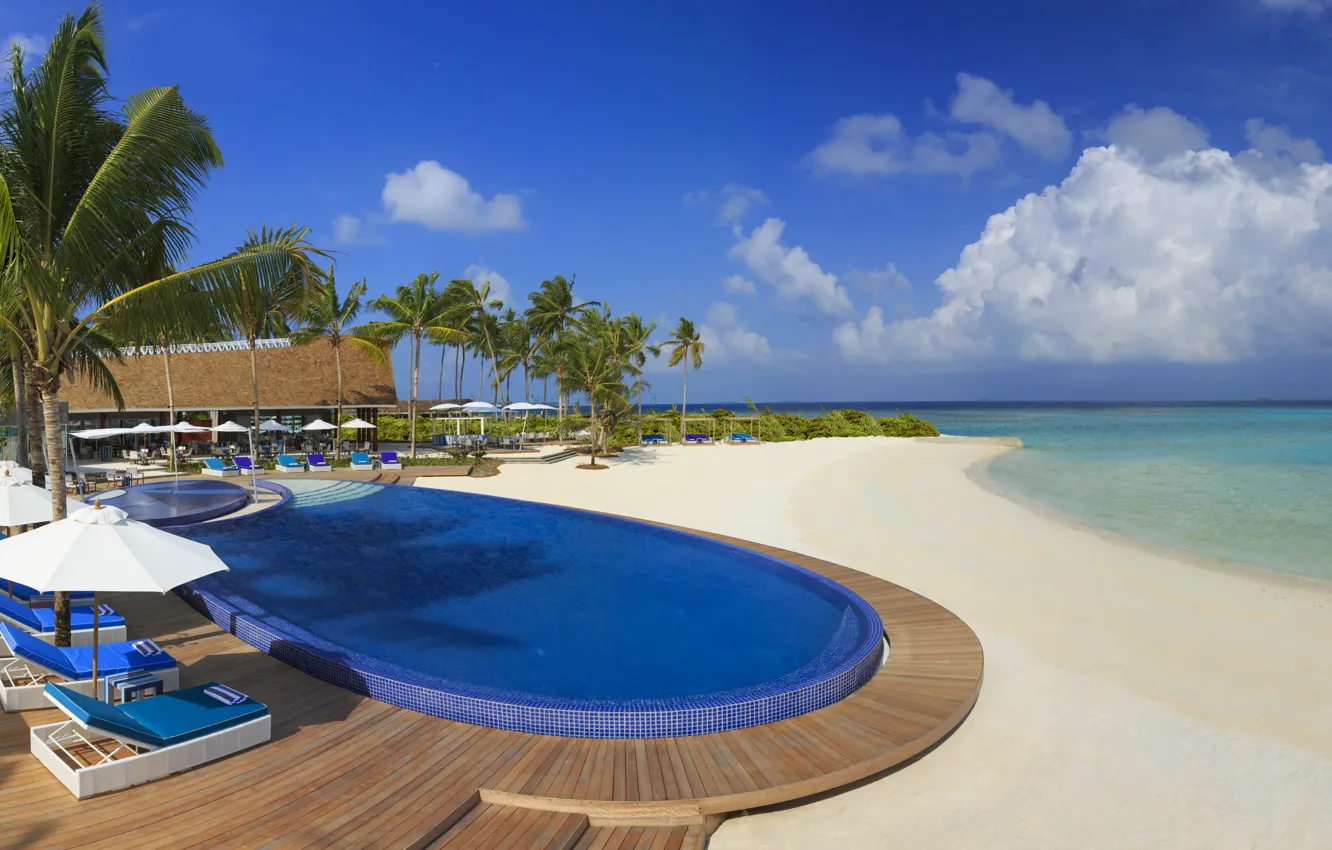 Фото обои пляж, океан, бассейн, курорт, fantastic Maldives