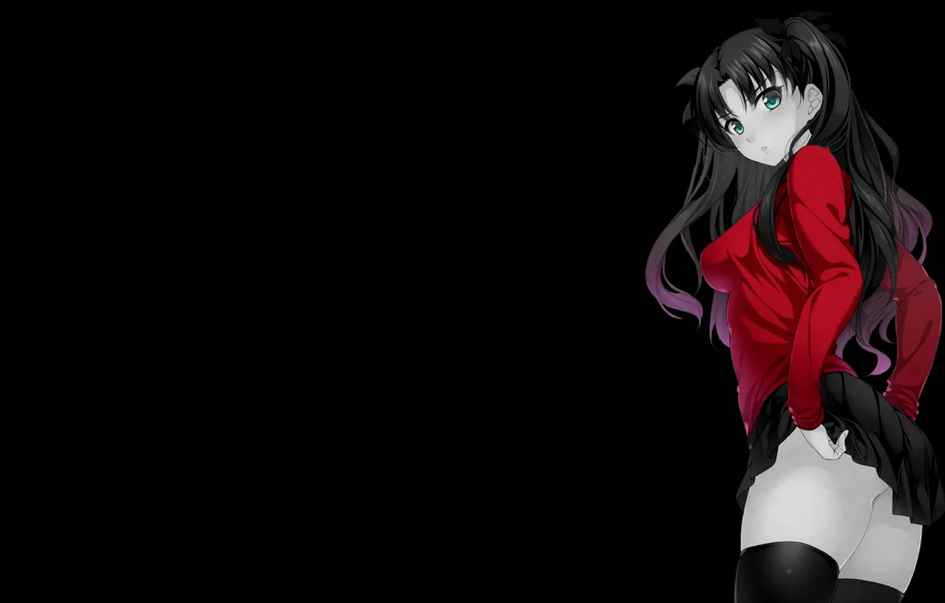 Фото обои black background, anime girls, simple background, dark background, selective coloring, Fate series
