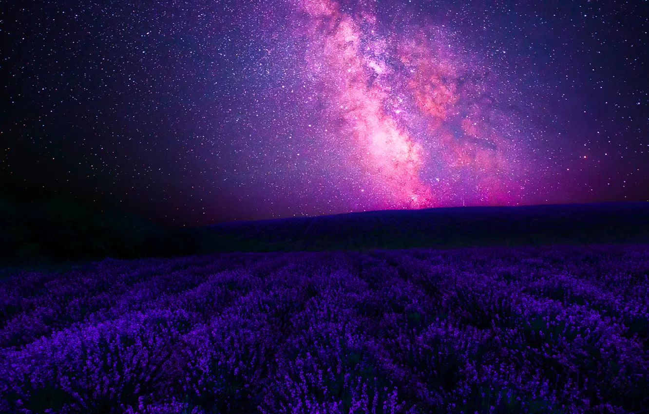 Фото обои Sky, Stars, Landscape, Galaxy, Center, Night, Lavender, Galactic