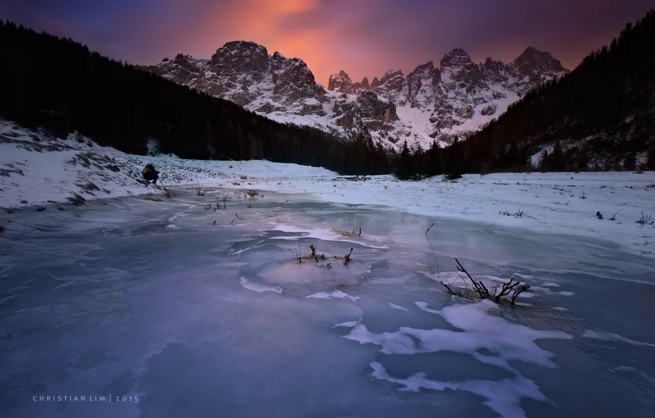 Фото обои лед, пейзаж, горы, природа, озеро