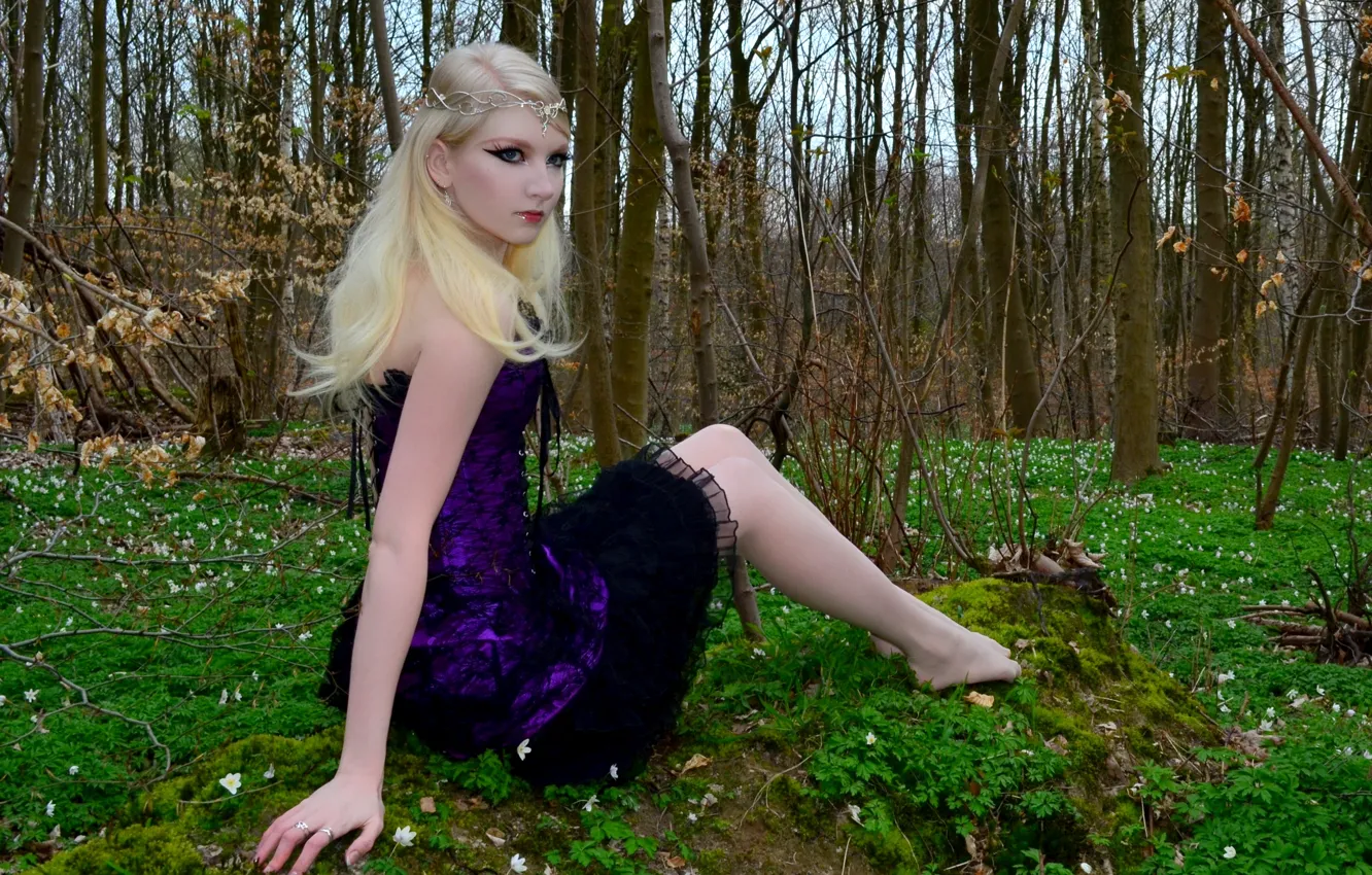Фото обои Girl, Nature, Grass, Model, Tree, Beauty, Blonde, Outside