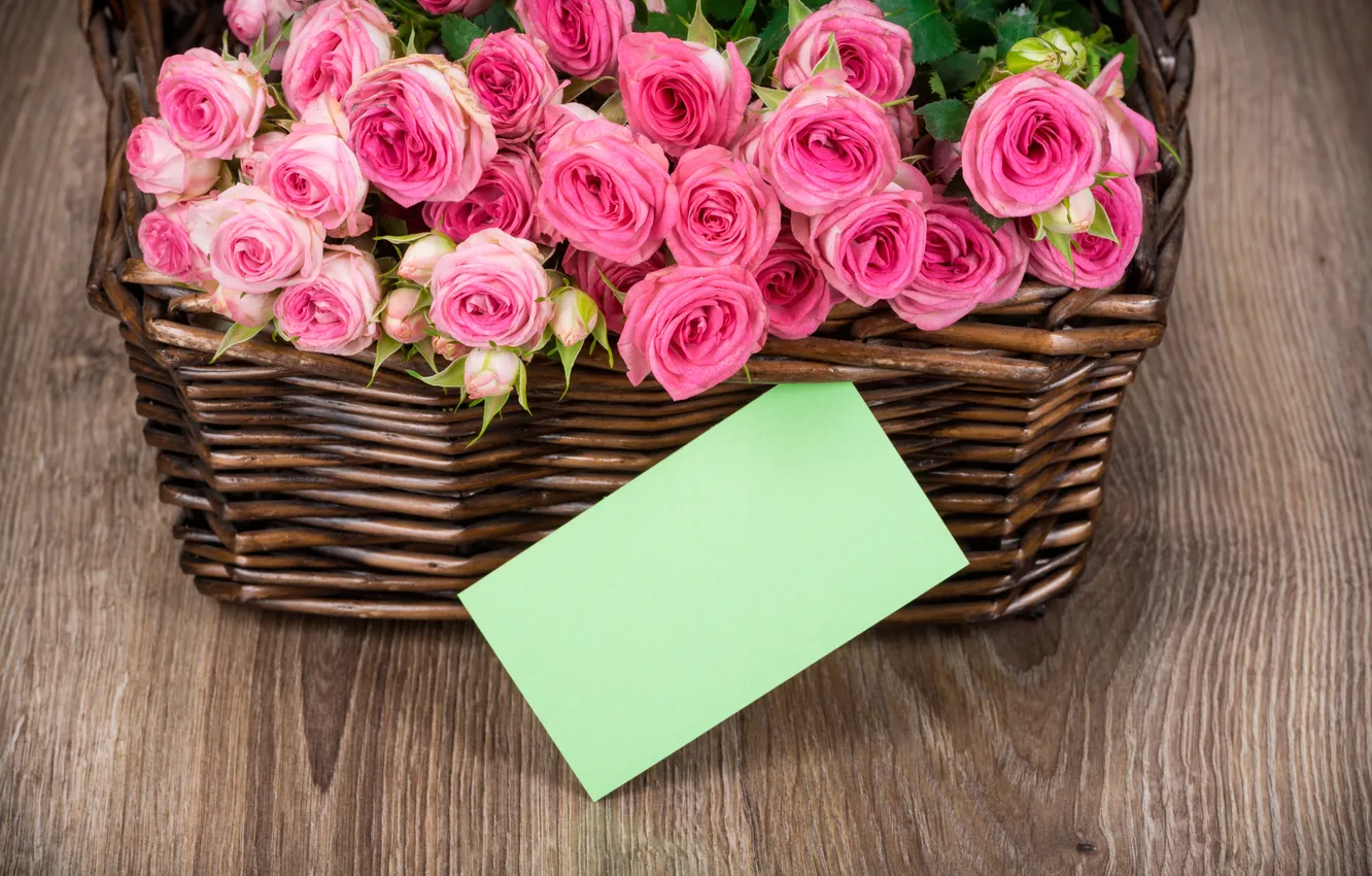 Фото обои корзина, розы, букет, pink, flowers, romantic, roses, basket