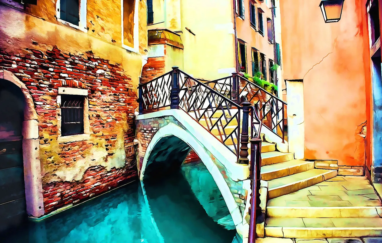 Фото обои Рисунок, Италия, Венеция, Арт, Art, Italy, Bridge, Venice