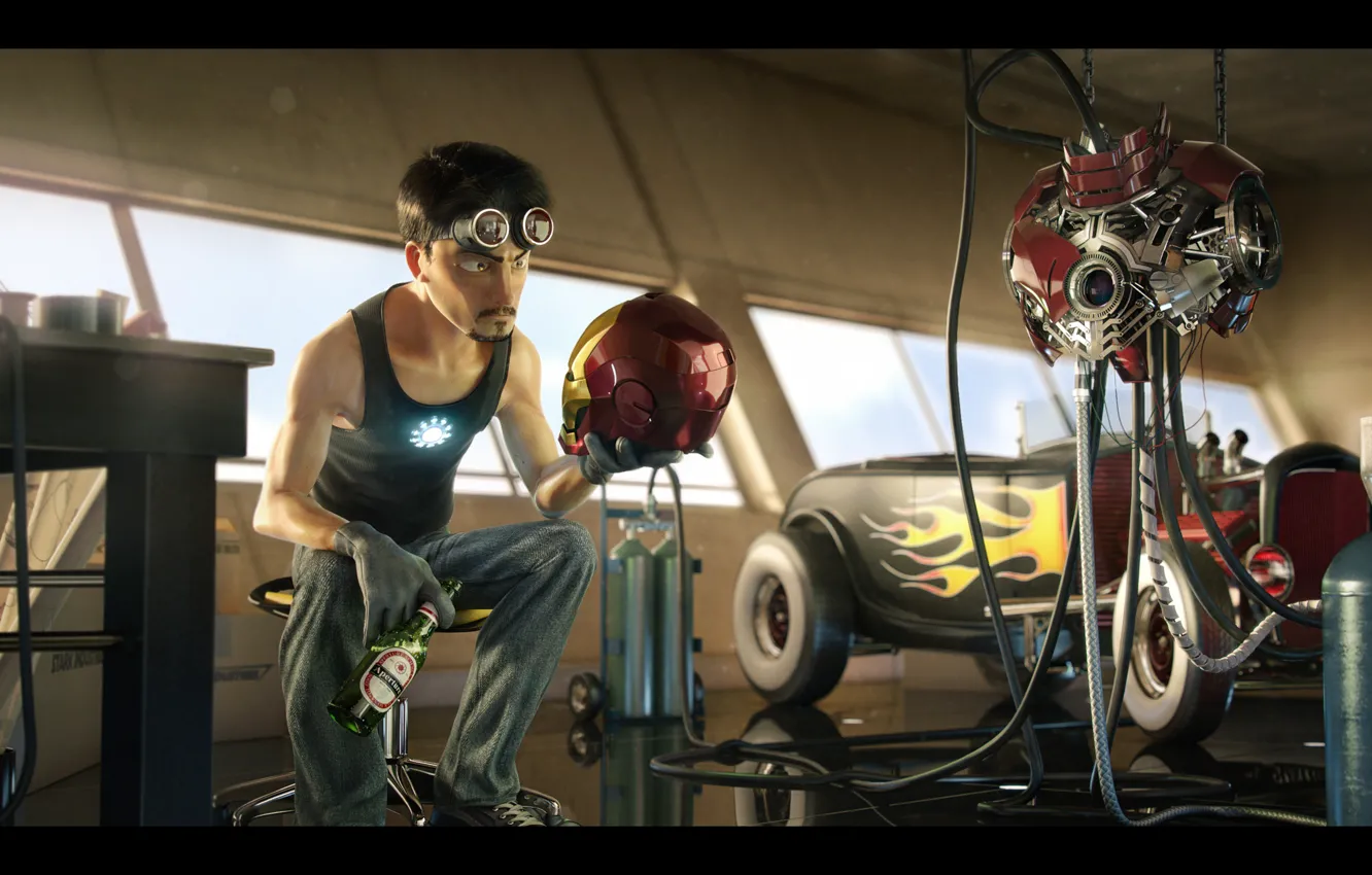 Фото обои Iron Man, suit, helmet, pixar style