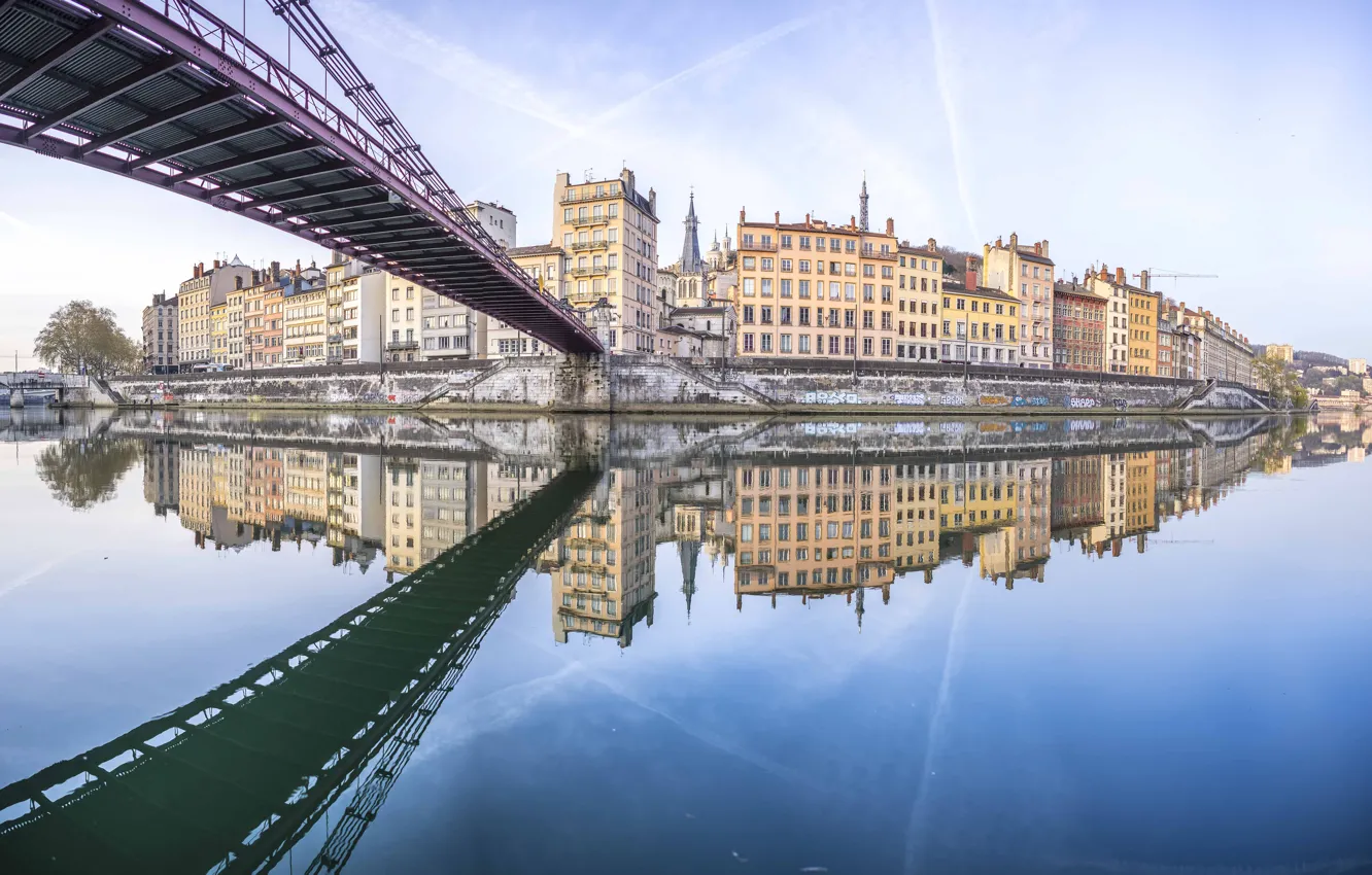 Фото обои Франция, Дома, Мост, Река, France, Lyon, Лион, Sona