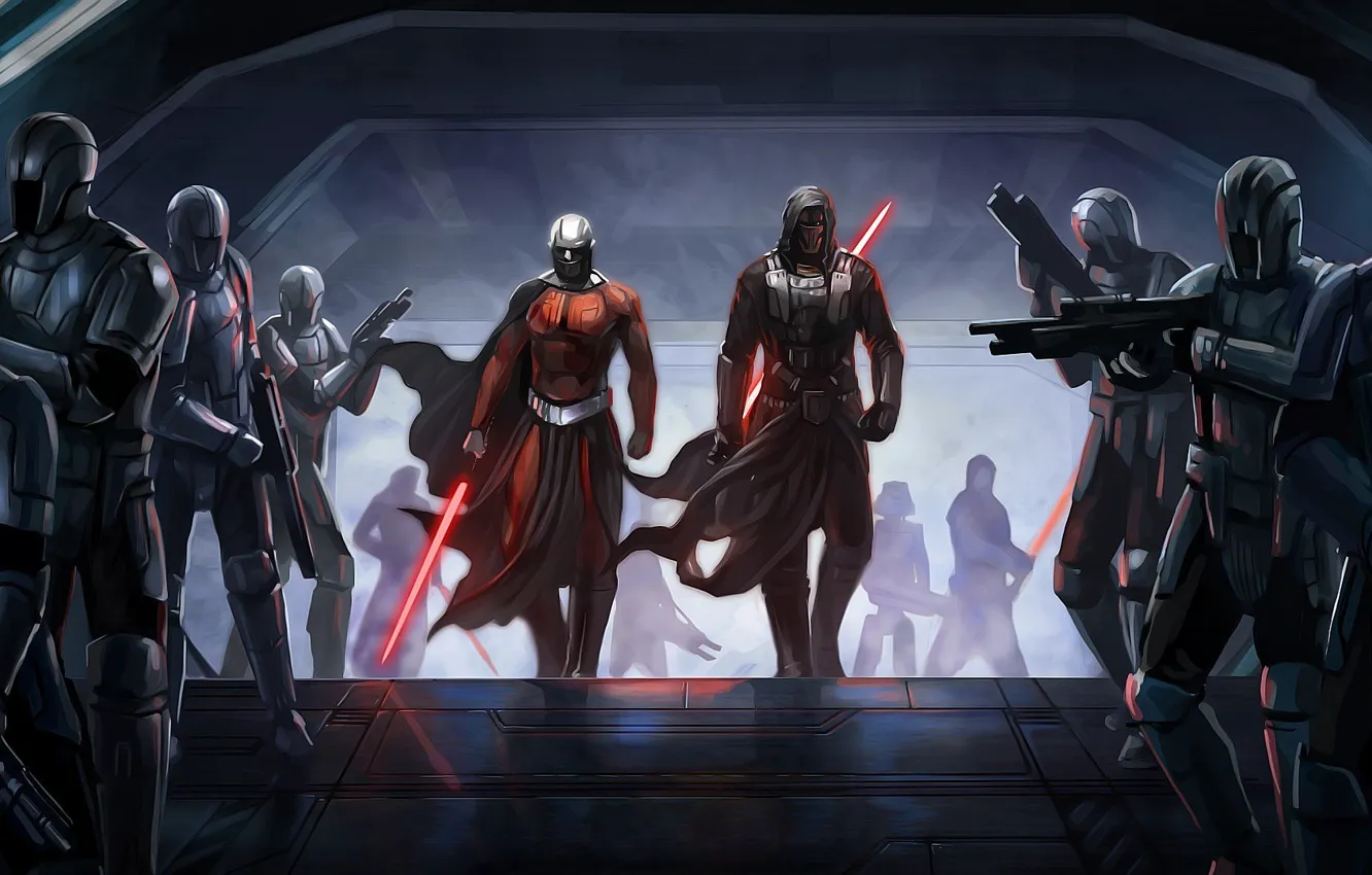 Фото обои корабль, Star Wars, солдаты, мечи, Darth Malak, Knights Of The Old Republic, Dart Revan
