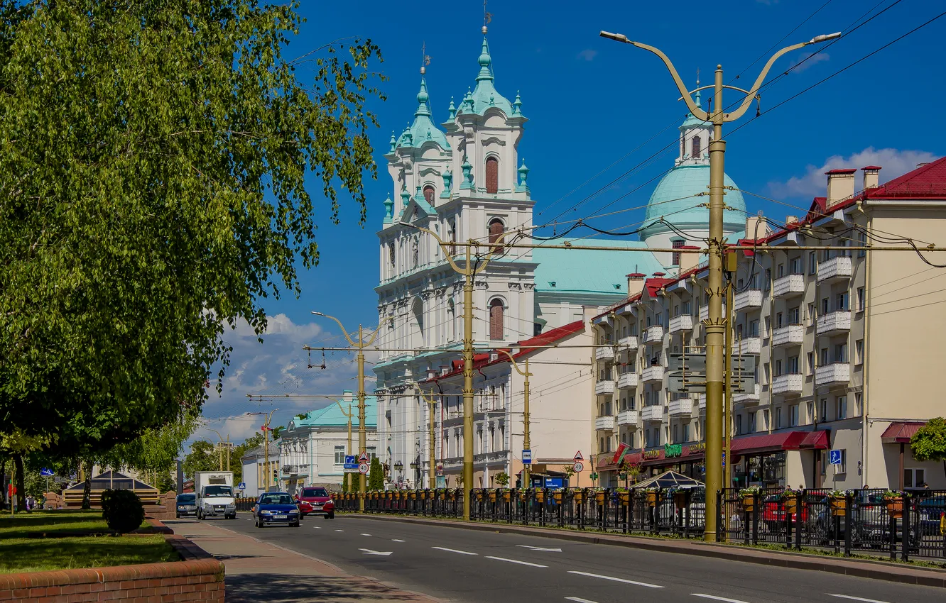 Фото обои город, улица, путешествие, костел, гродно