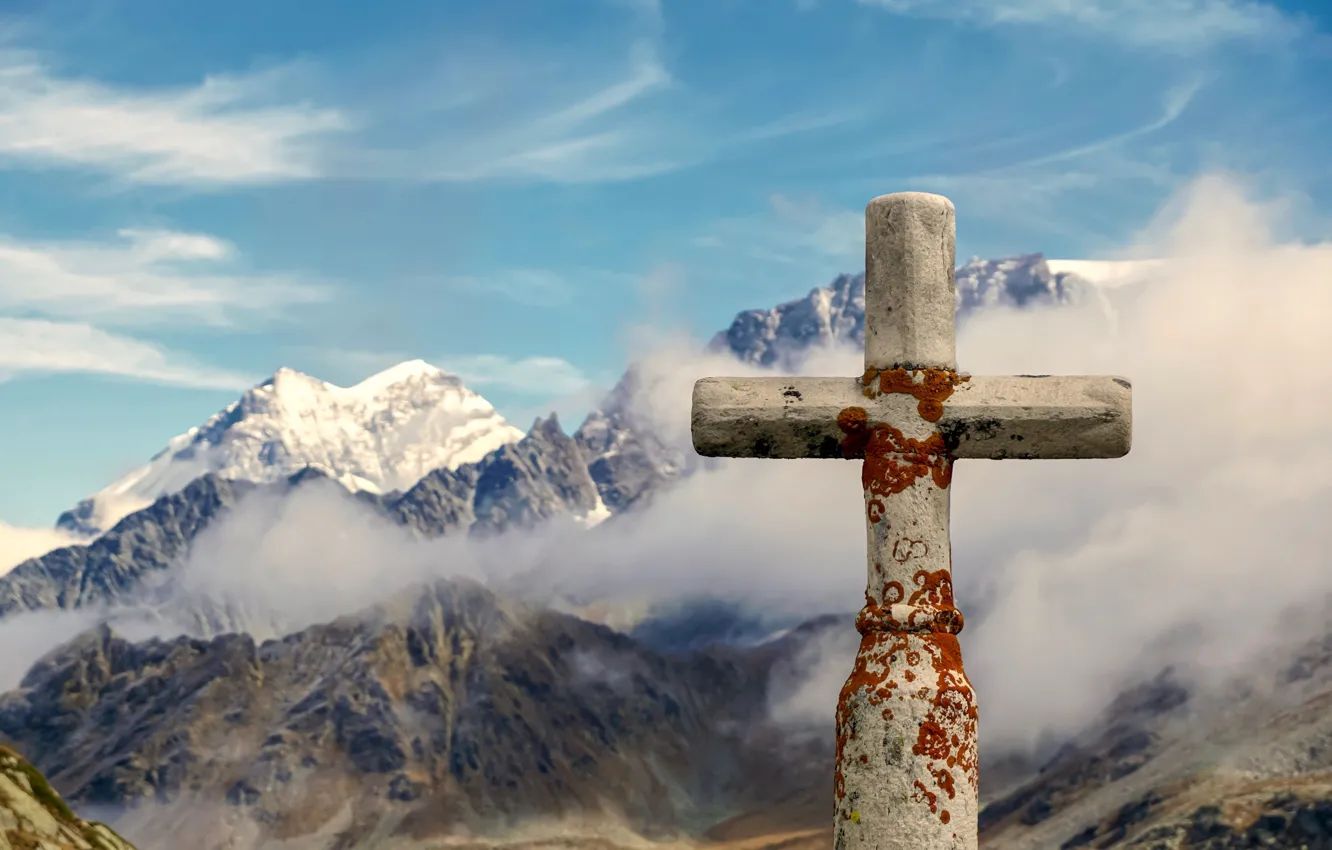Фото обои горы, крест, Швейцария, Альпы