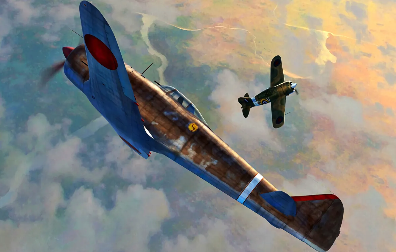 Фото обои палубный истребитель, F2A Buffalo, Ki-44, Brewster, IJAAF