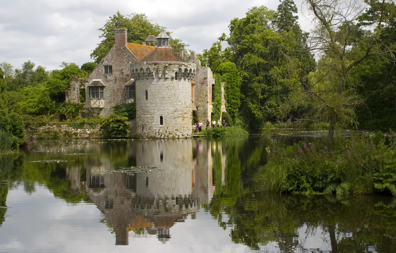 Фото обои вода, деревья, замок, берег, Англия, Кент, England, castle