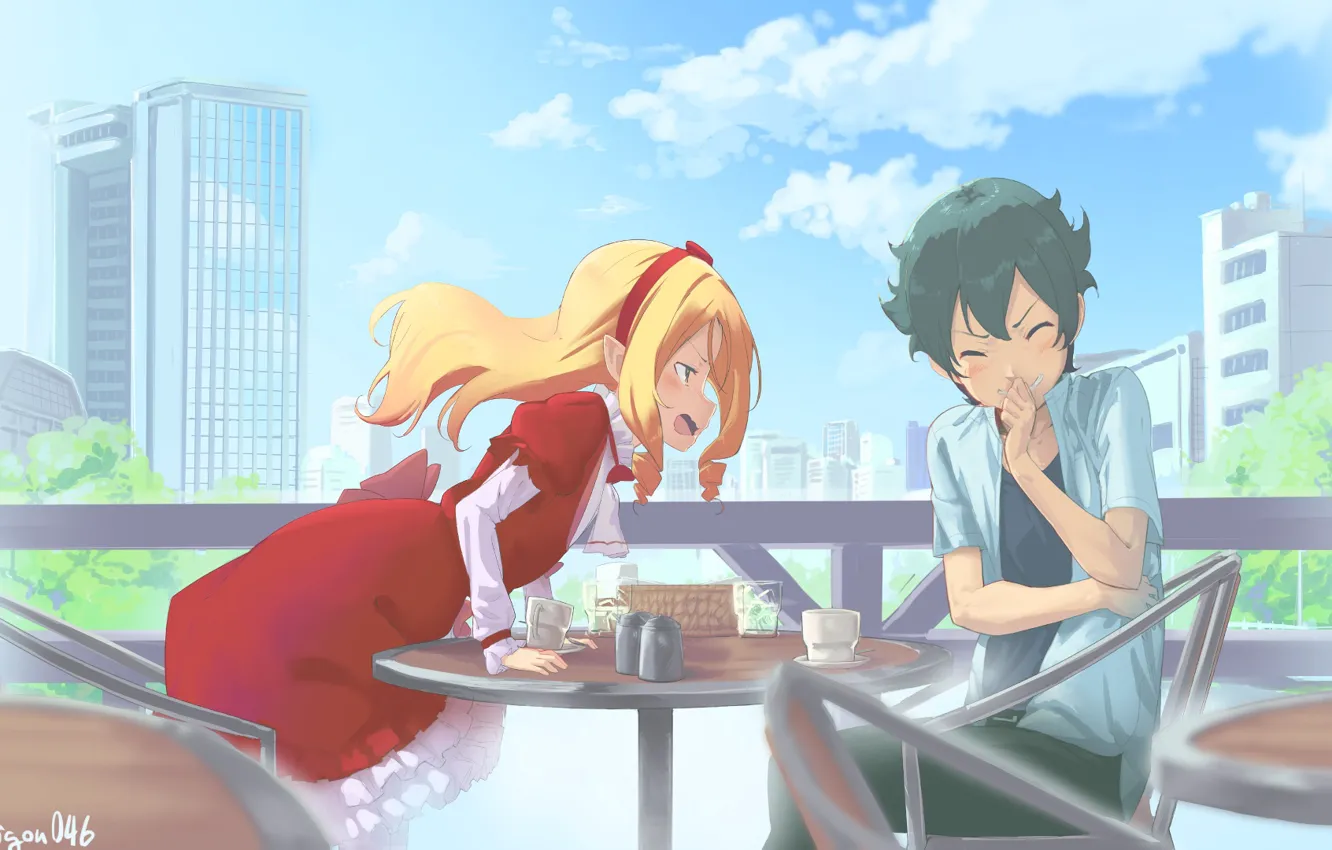 Фото обои девушка, аниме, арт, кафе, парень, EroManga-Sensei