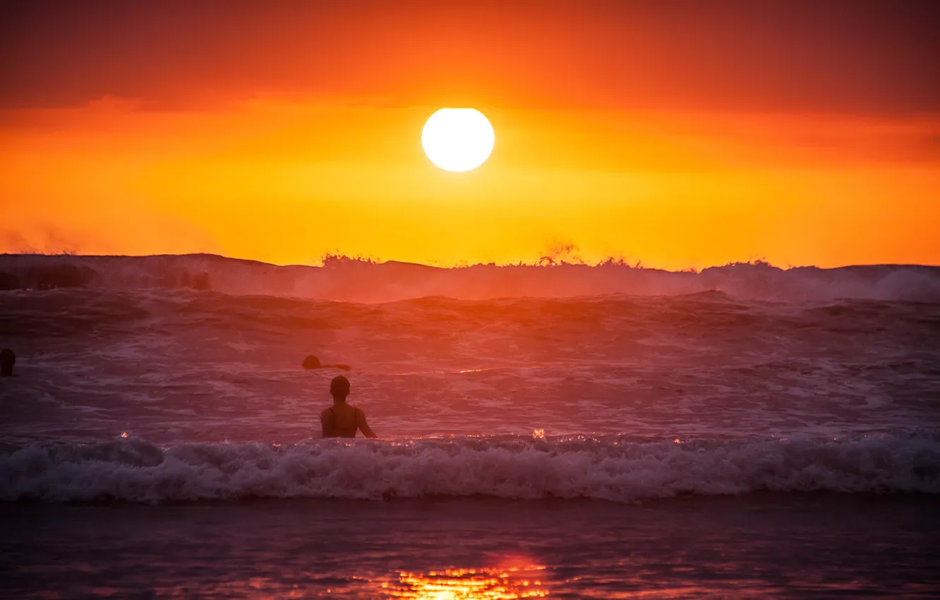 Фото обои waves, beach, ocean, sunset, sun, costa rica