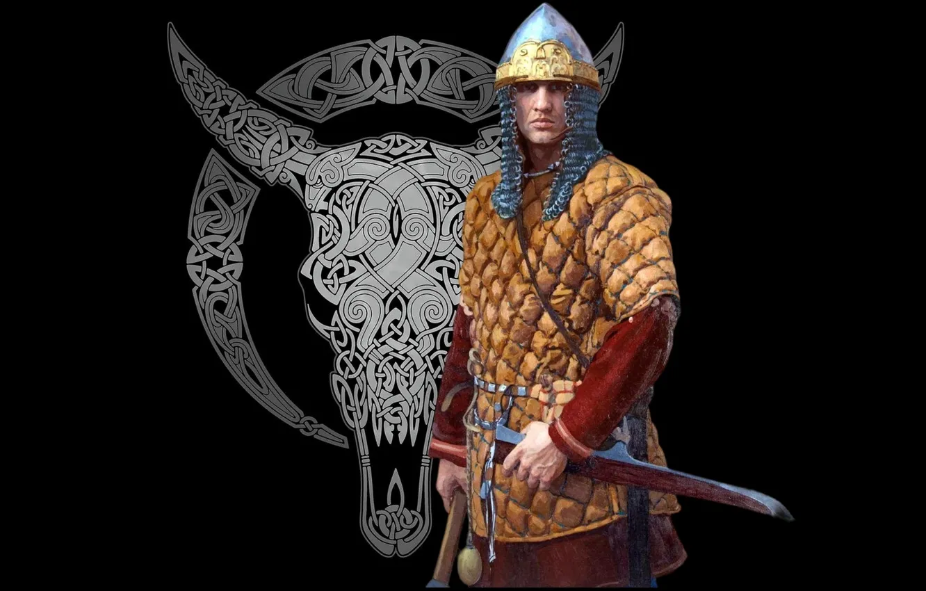 Фото обои Узор, Воин, Warior, Скрамасакс, Nemiya Helmet, Шлем из Немии