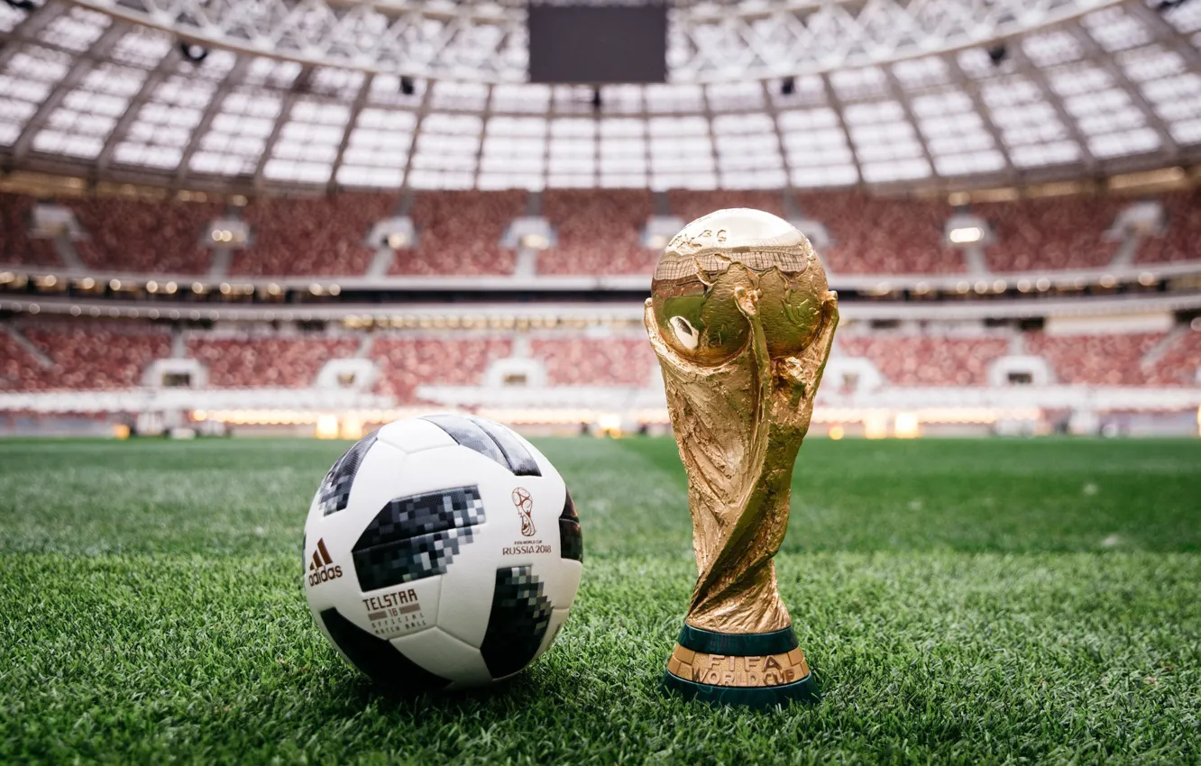 Фото обои Мяч, Спорт, Футбол, Россия, Adidas, 2018, Стадион, ФИФА