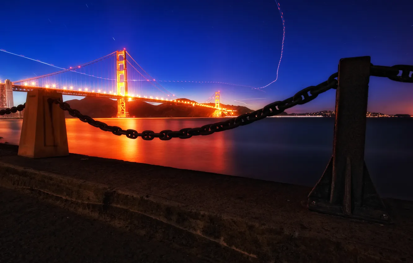 Фото обои ночь, мост, огни, Golden Gate Bridge