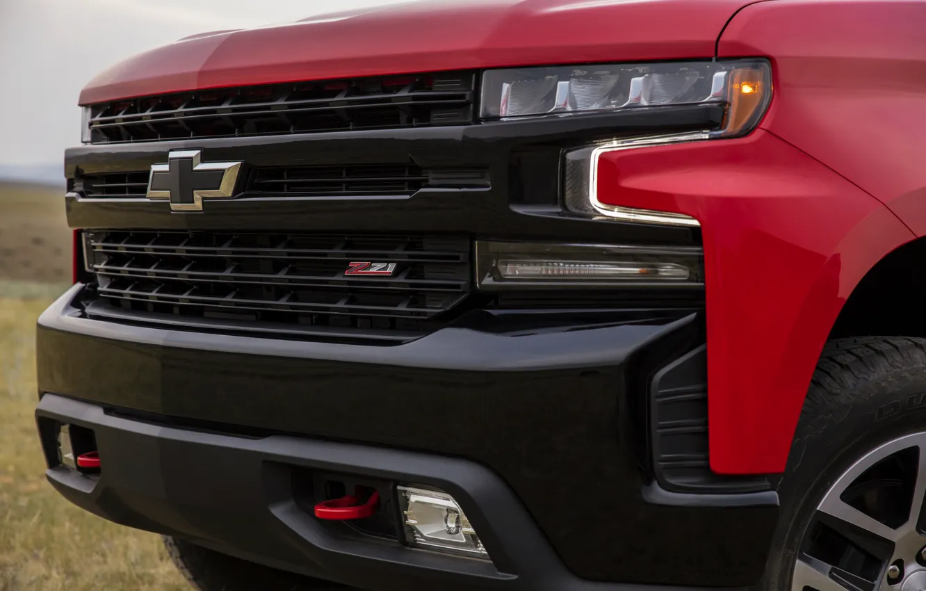 Фото обои красный, Chevrolet, перед, пикап, Silverado, Z71, Trail Boss, 2019