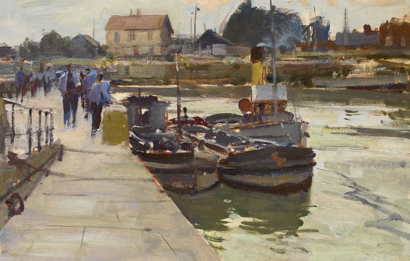 Фото обои пейзаж, картина, Эдуард Сиго, Лодки вдоль Набережной