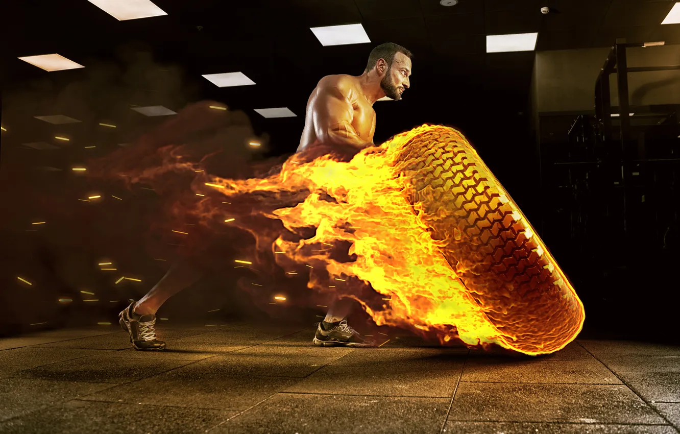 Фото обои fire, exercise, handsome, fitness, gym, equipment, healthy, health