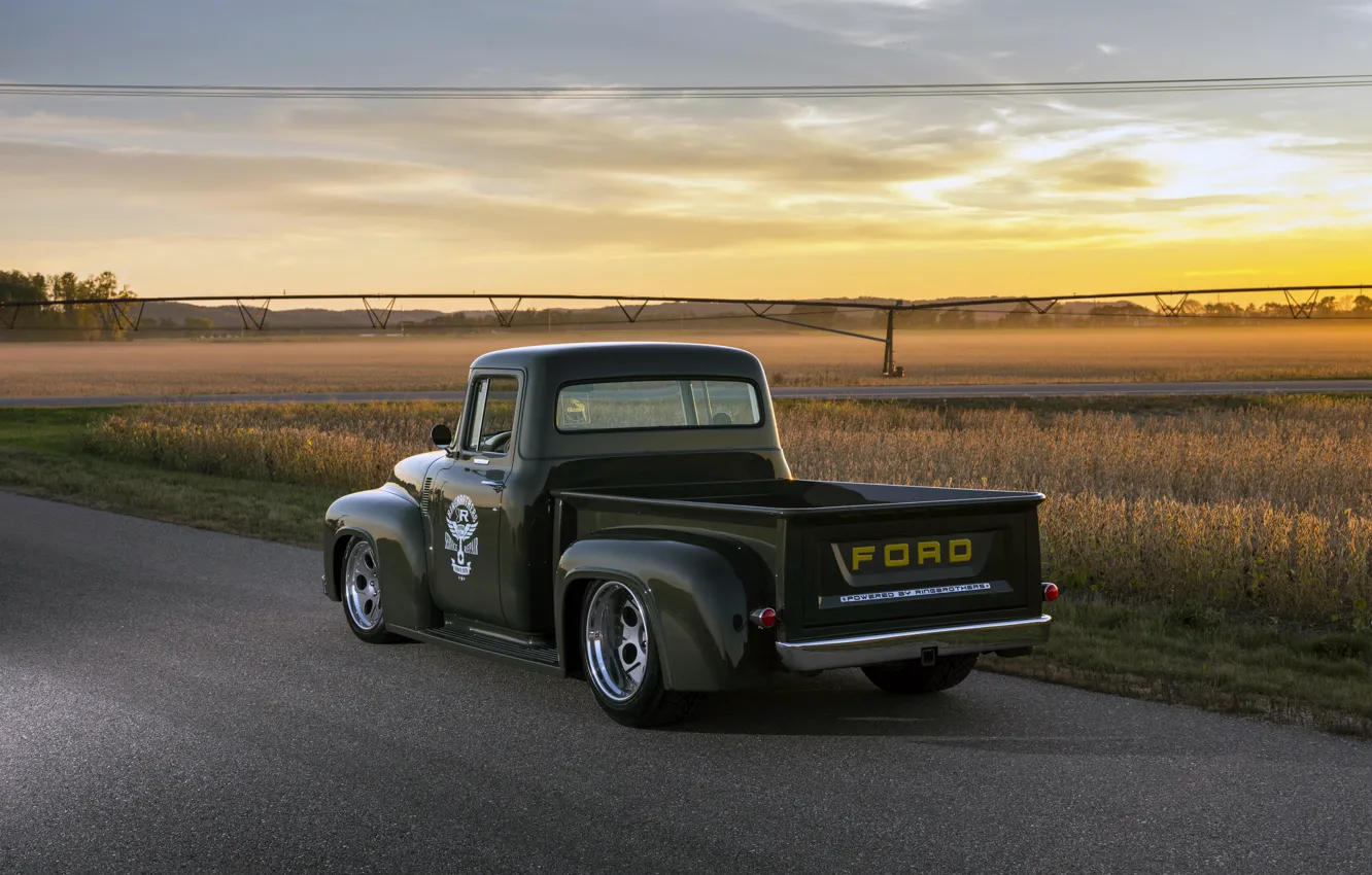 Фото обои Ford, Side, Road, 1956, Rear, F-100, Ringbrothers, Ford F-100