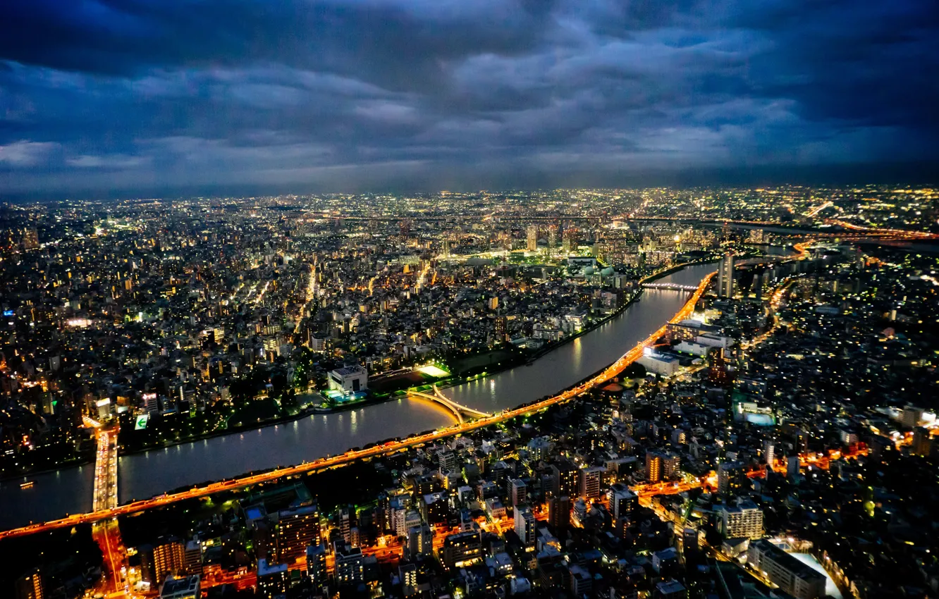 Фото обои Tokyo, Japan, river, night