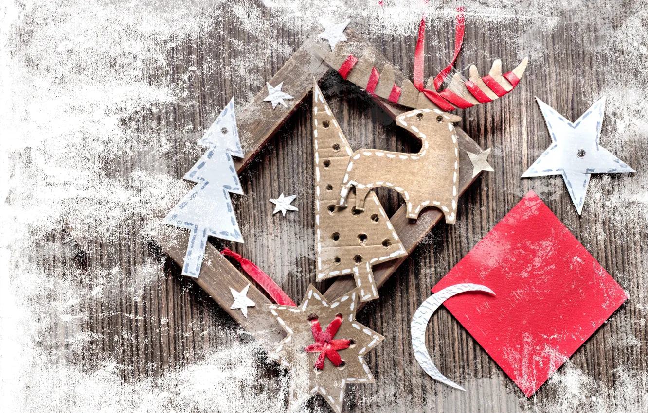 Фото обои бумага, звезда, елка, месяц, рамка, олень, Рождество, картон