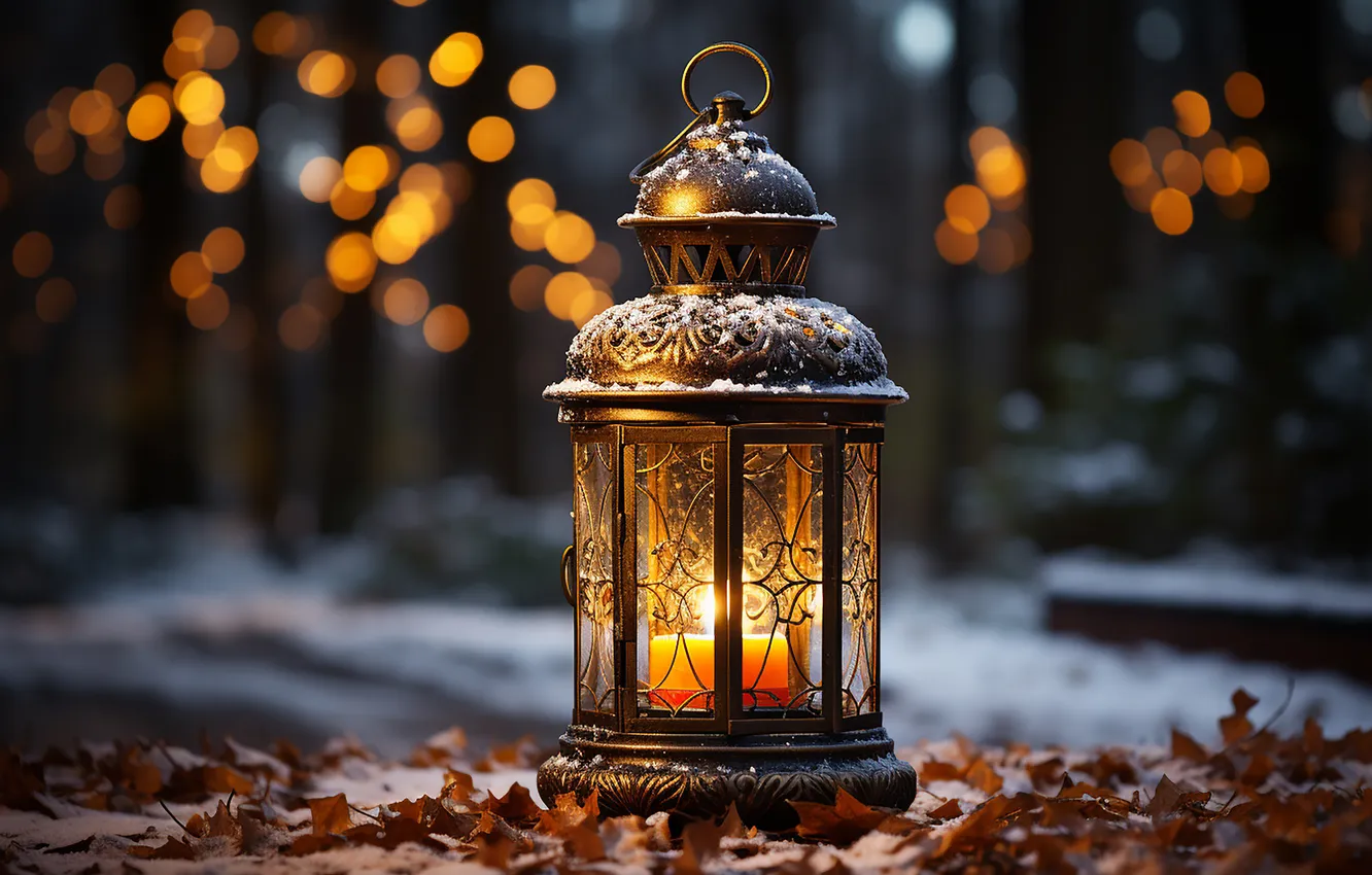 Фото обои зима, снег, ночь, Рождество, фонарь, Новый год, Christmas, night