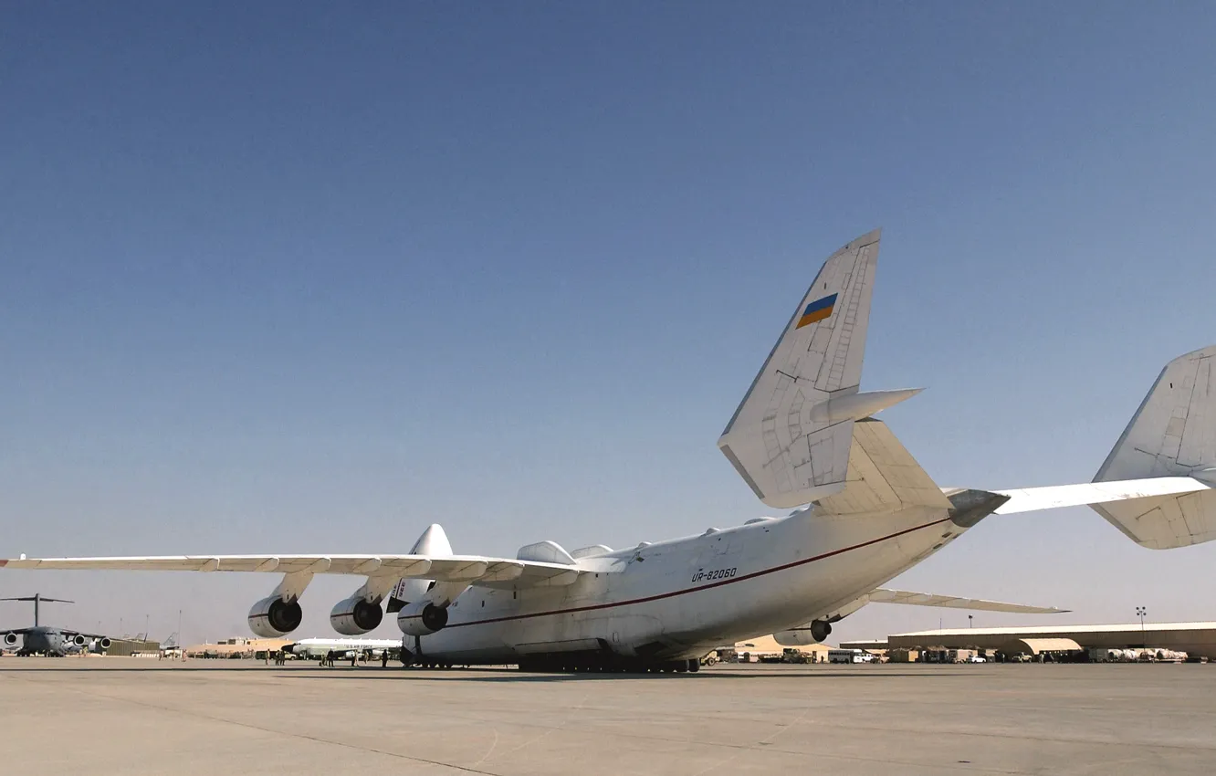 Фото обои Белый, Самолет, Крылья, Авиация, Мрия, Ан-225, Грузовой, Реактивный
