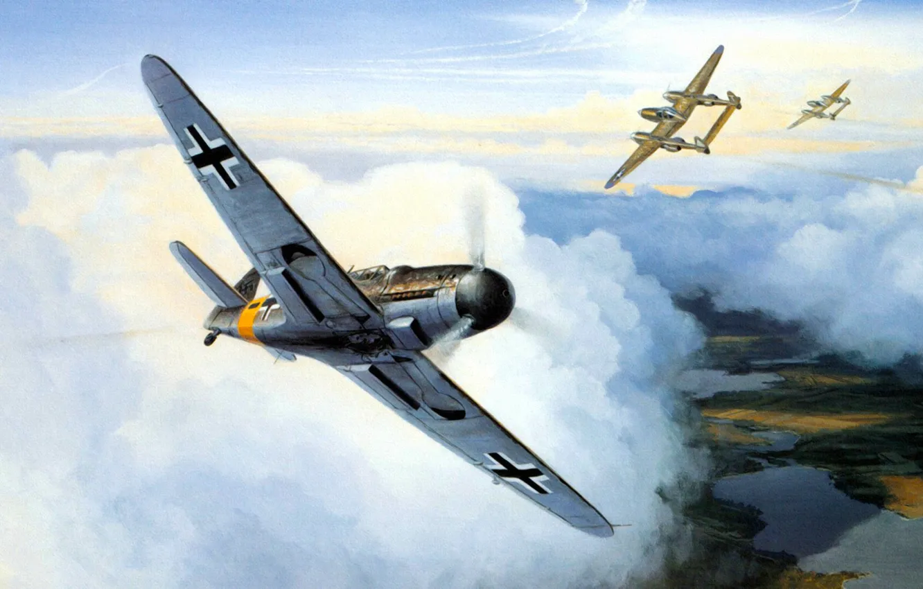 Фото обои ART, painting, aviation, WW2, bf 109, WAR
