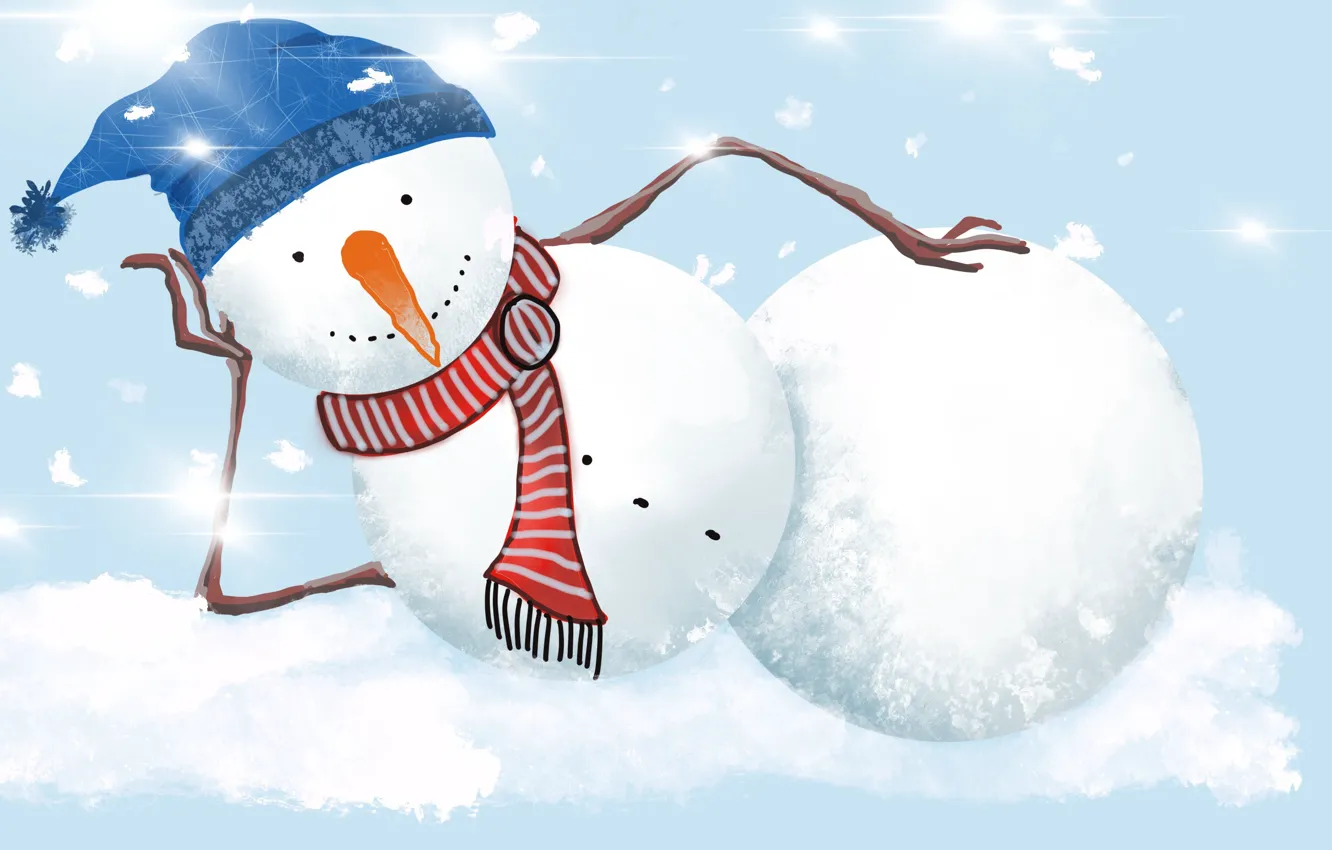 Фото обои зима, снег, улыбка, праздник, графика, морковка, шарф, Рождество