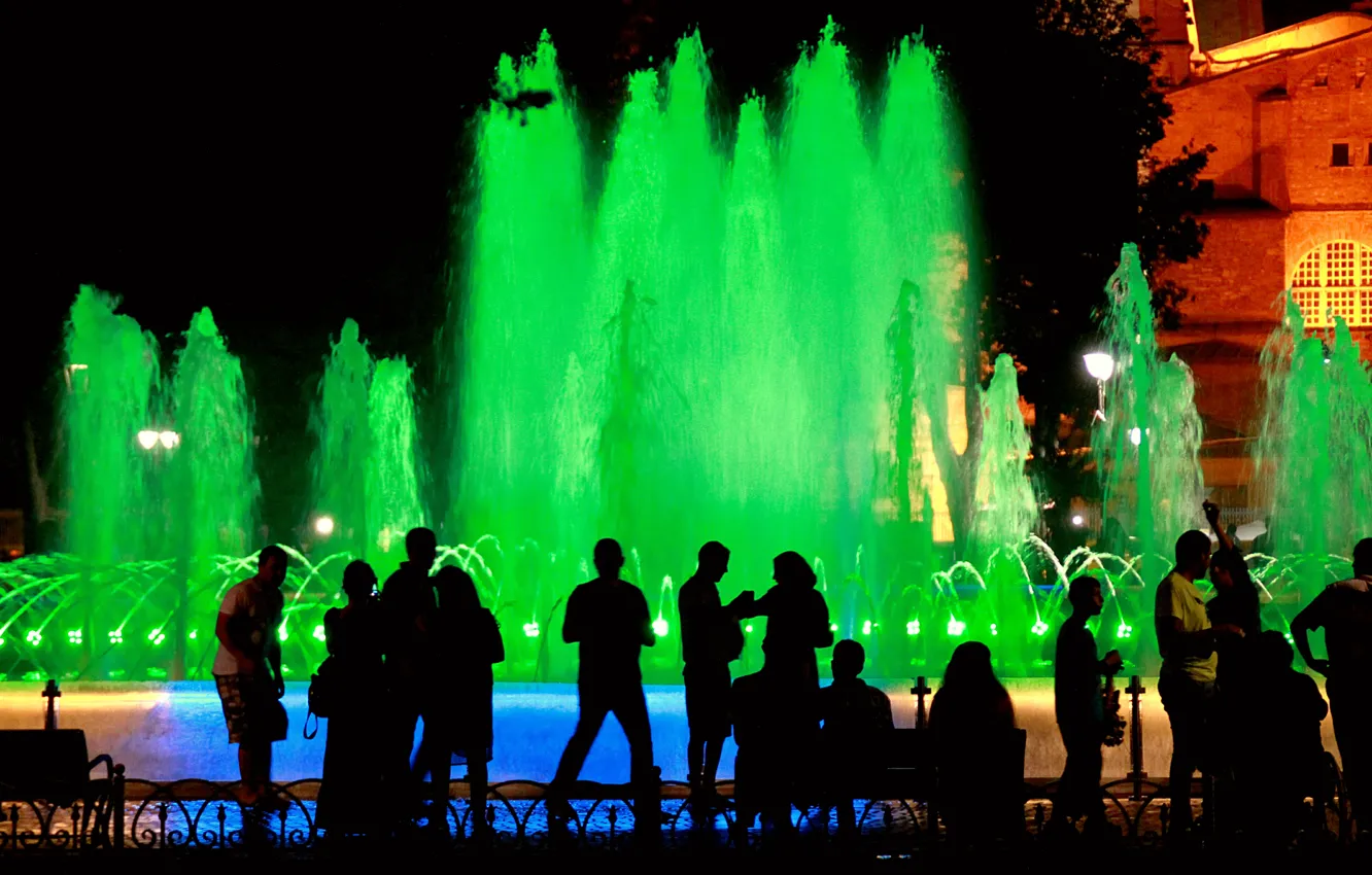 Фото обои ночь, фонтан, Стамбул, Турция, night, Istanbul, Turkey, fountain