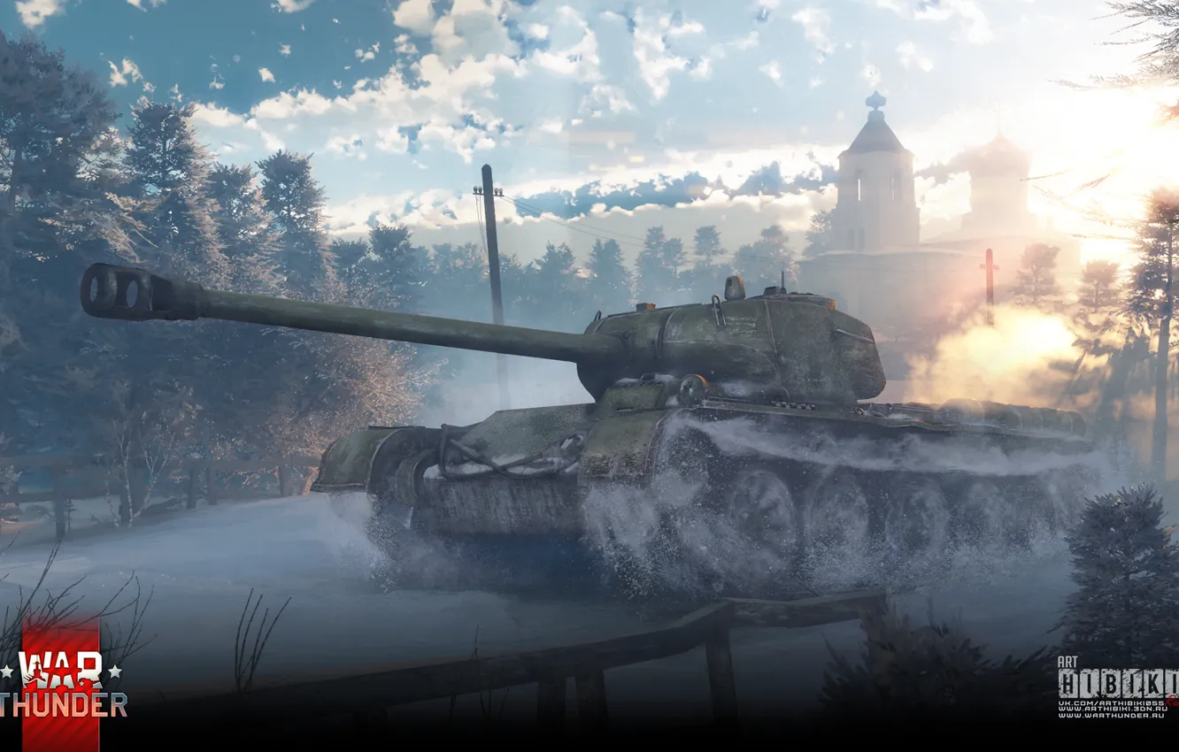 Фото обои ссср, танк, winter, tank, war thunder, hibikirus, т44-122, т-44