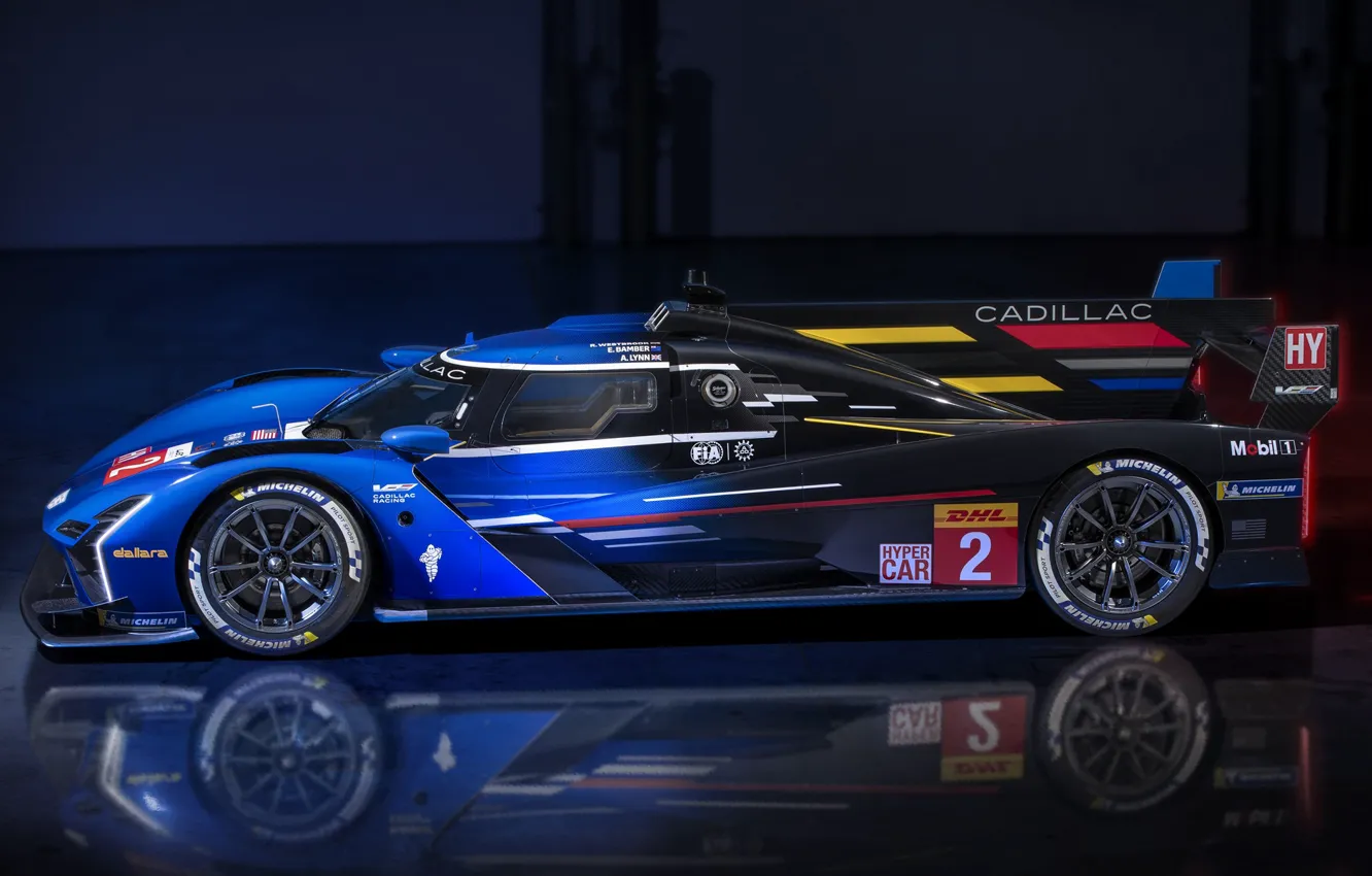 Фото обои Cadillac, вид сбоку, гоночный болид, 24 часа Ле-Мана, 2023, Cadillac V-LMDh, LMDh, IMSA WeatherTech SportsCar