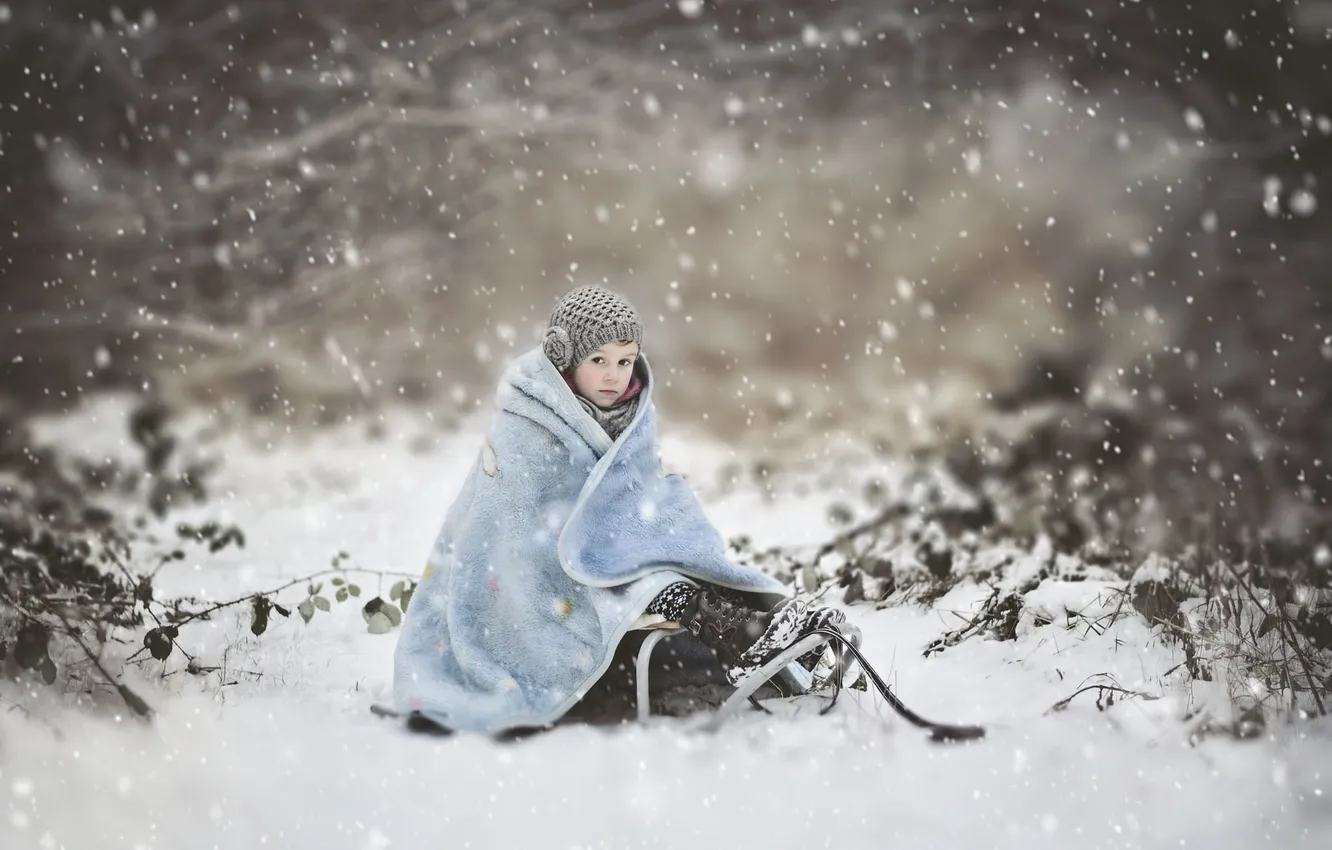 Фото обои зима, снег, девочка