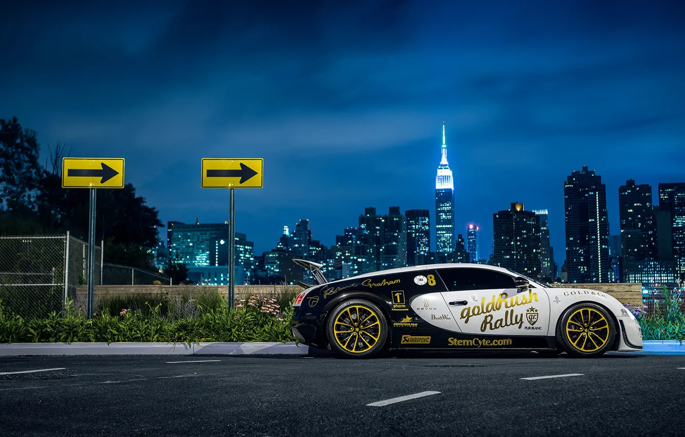 Фото обои Bugatti, Veyron, New York, NYC, Side, Supersport, Nigth, Pur Blanc