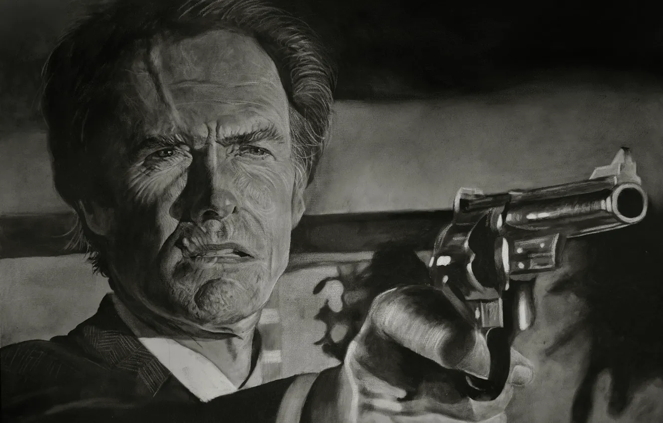 Фото обои лицо, рисунок, револьвер, Clint Eastwood, Клинт Иствуд