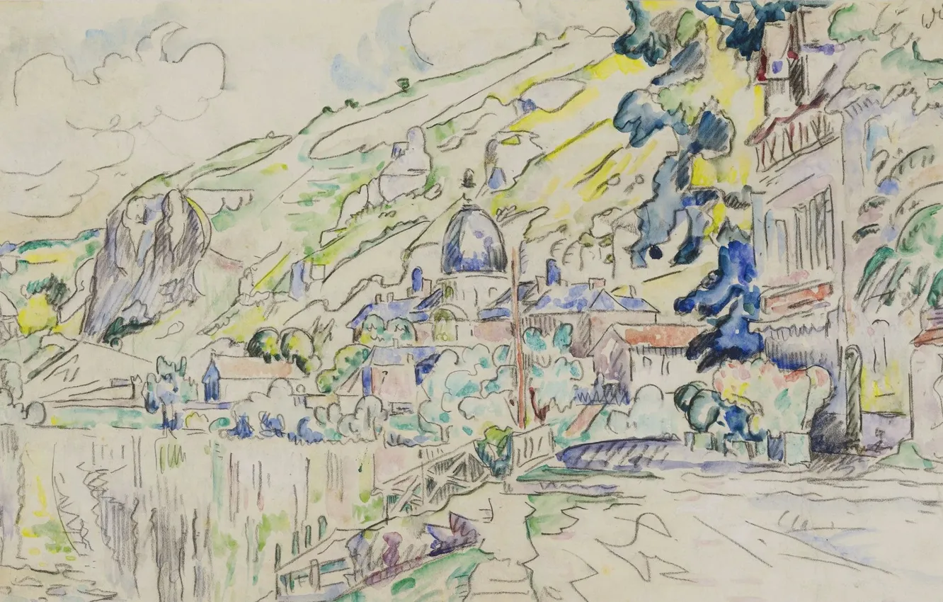 Фото обои рисунок, акварель, 1923, Поль Синьяк, Лез-Андели, Paul Signac