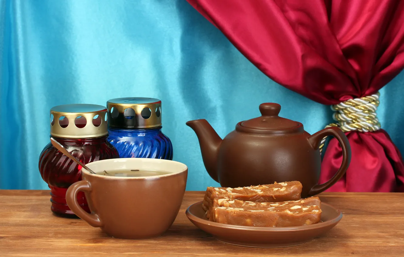 Фото обои чай, чашка, напиток, блюдце, щаварник, сласть