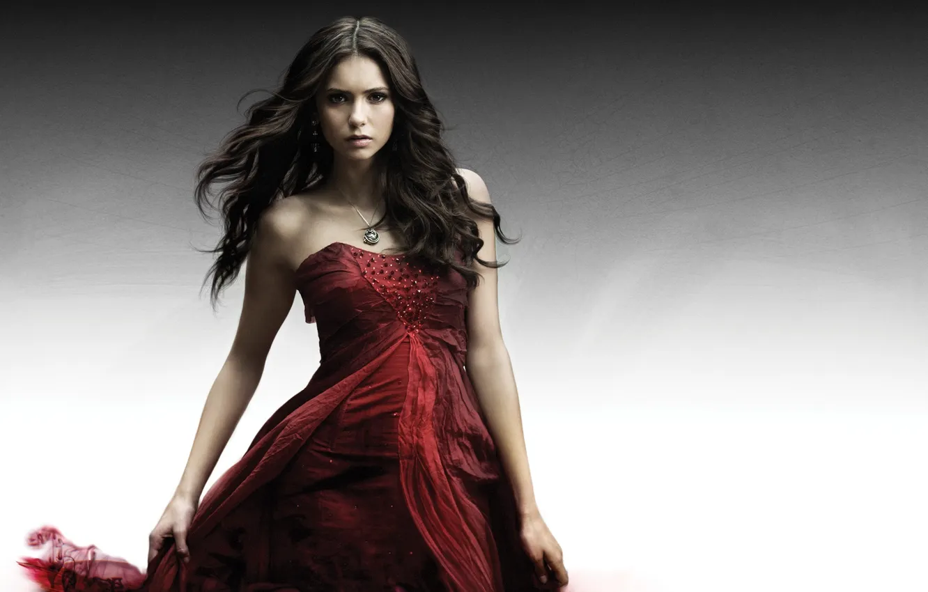 Фото обои девушка, красное, платье, актриса, нина добрев, nina dobrev