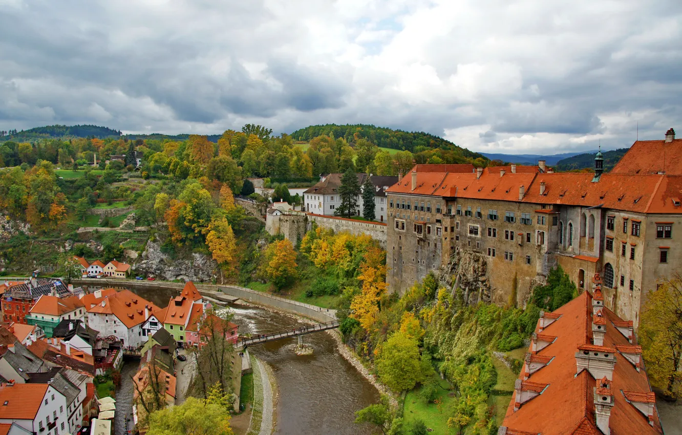 Фото обои город, фото, дома, Чехия, река Влтава, Český Krumlov