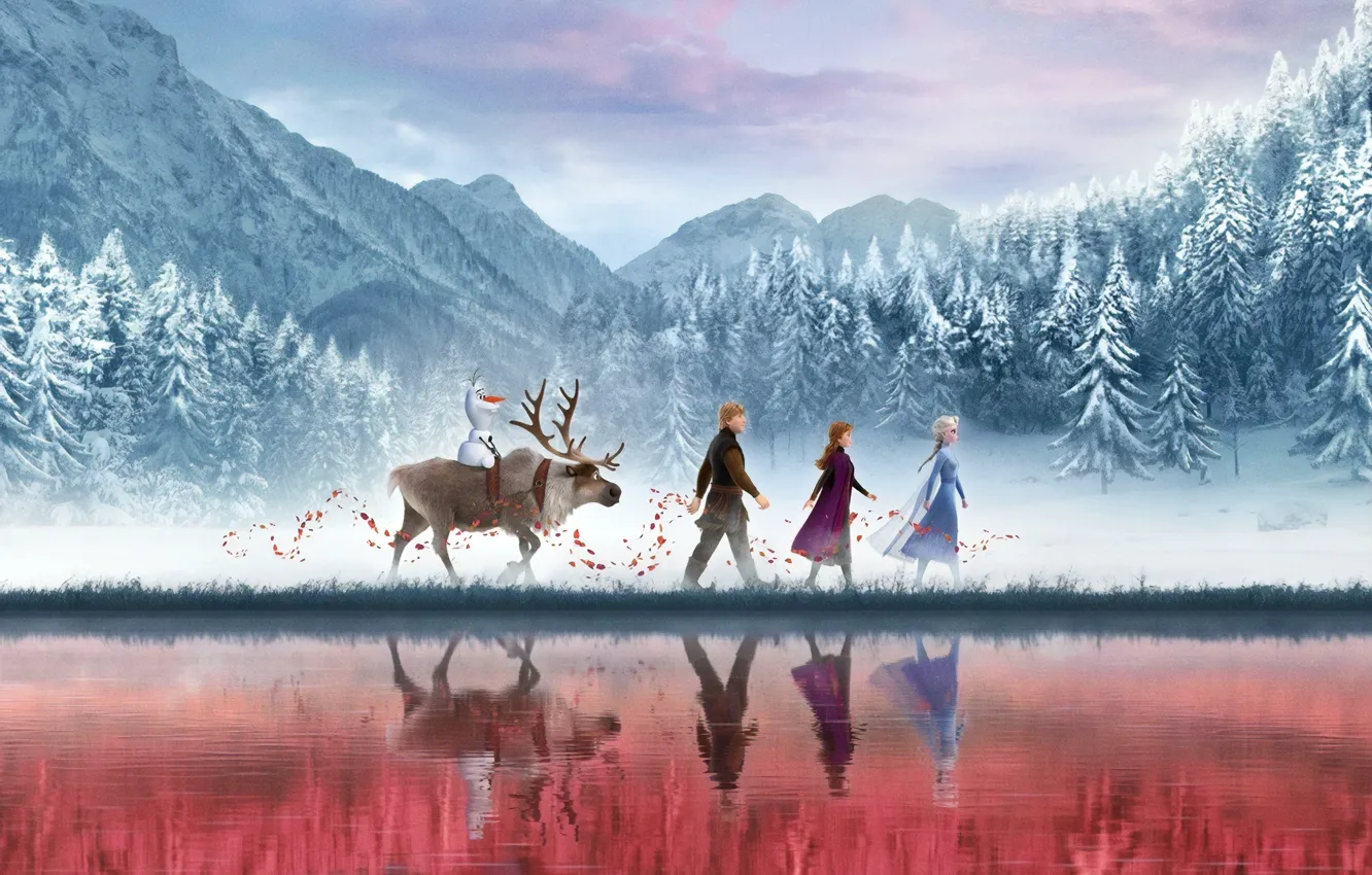 Фото обои Frozen, Red, Fantasy, Nature, Blizzard, Beautiful, Anime, Wood