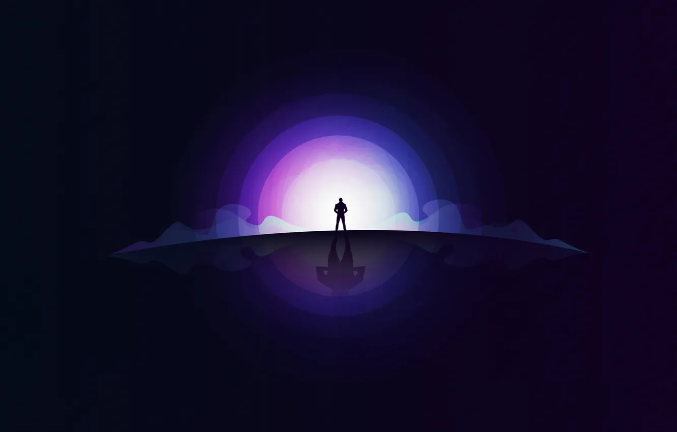 Фото обои сияние, темный фон, минимализм, вспышка, силуэт, арт, minimalism, night