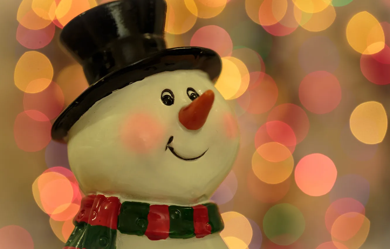 Фото обои фон, праздник, игрушка, новый год, снеговик