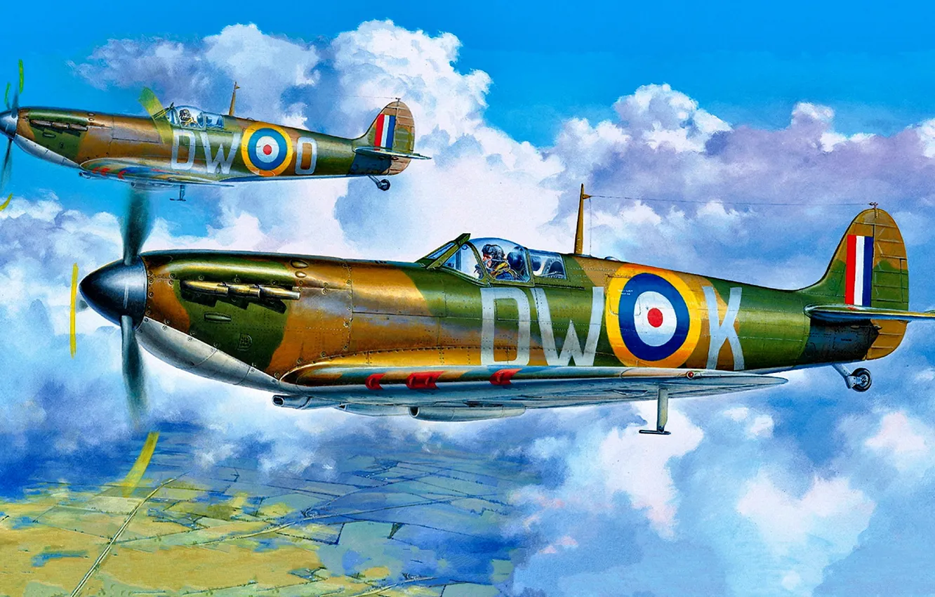 Фото обои RAF, времён Второй мировой войны, Spitfire Mk.Ia, Ранняя модификация., двигатель Rolls-Royce Merlin II, с пулеметным …