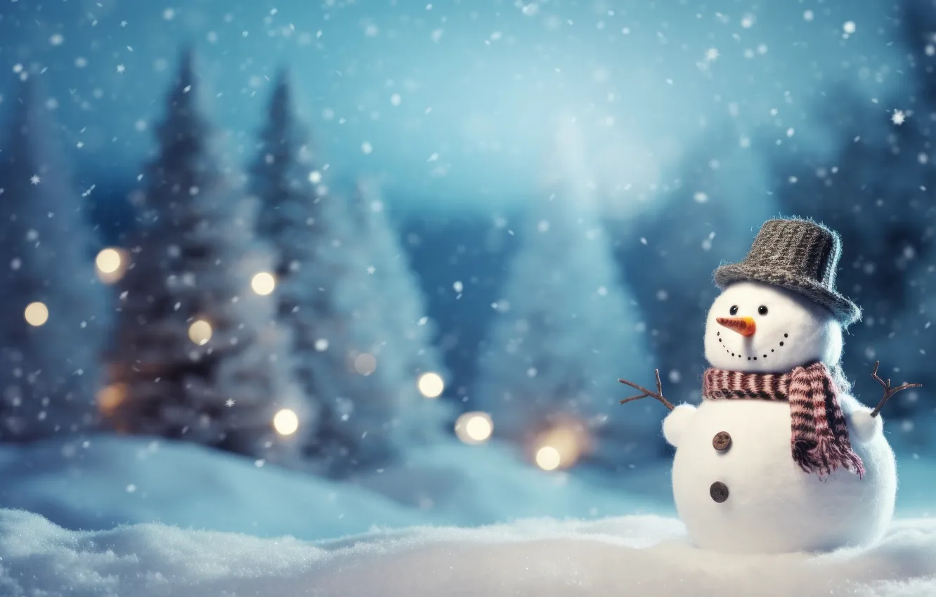 Фото обои зима, снег, Рождество, Новый год, снеговик, Christmas, winter, snow
