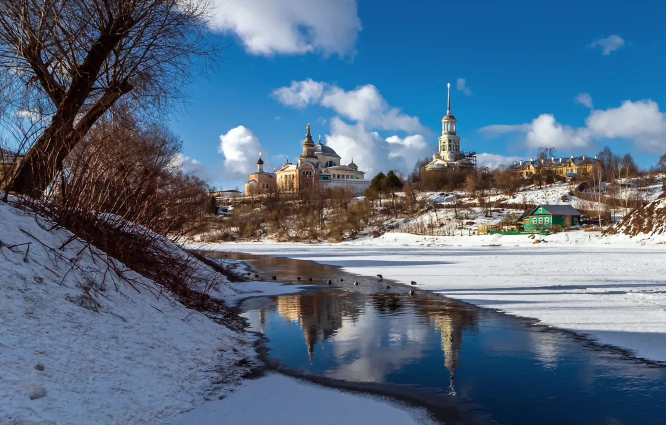 Фото обои зима, снег, пейзаж, город, Торжок, Борисоглебский монастырь, Александр Лукин